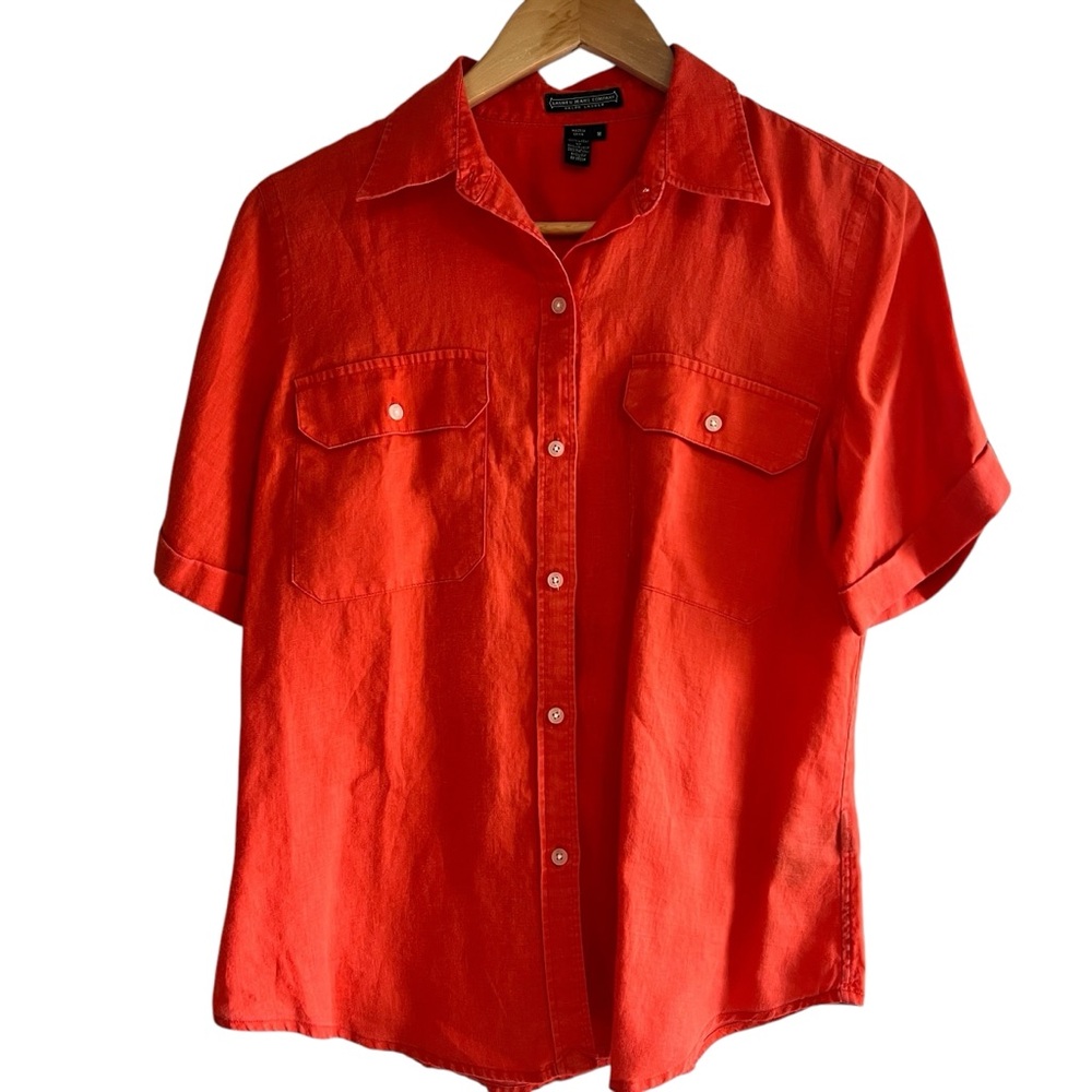 Ralph Lauren linen vintage button down short sleeve top M excellent condition